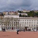 Place Bellecour in Lyon (France), with the Fourviere Basilica in the background.