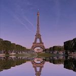 The Eiffel tower and its reflection